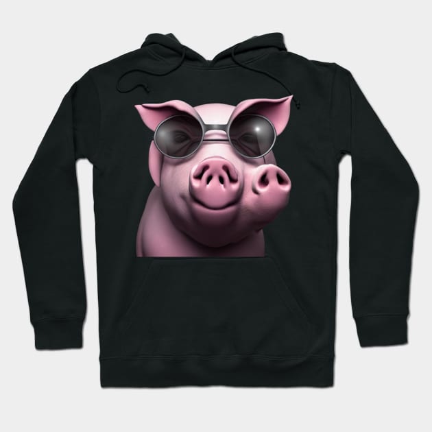 creature,photorealistic scary pig with pierced nose and sunglasses 8k Hoodie by rogergren